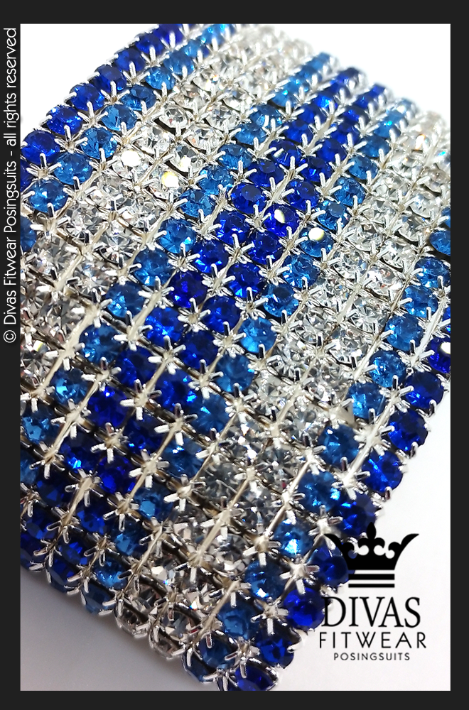 Elastic Cuff Bracelet - 12 row blue tones