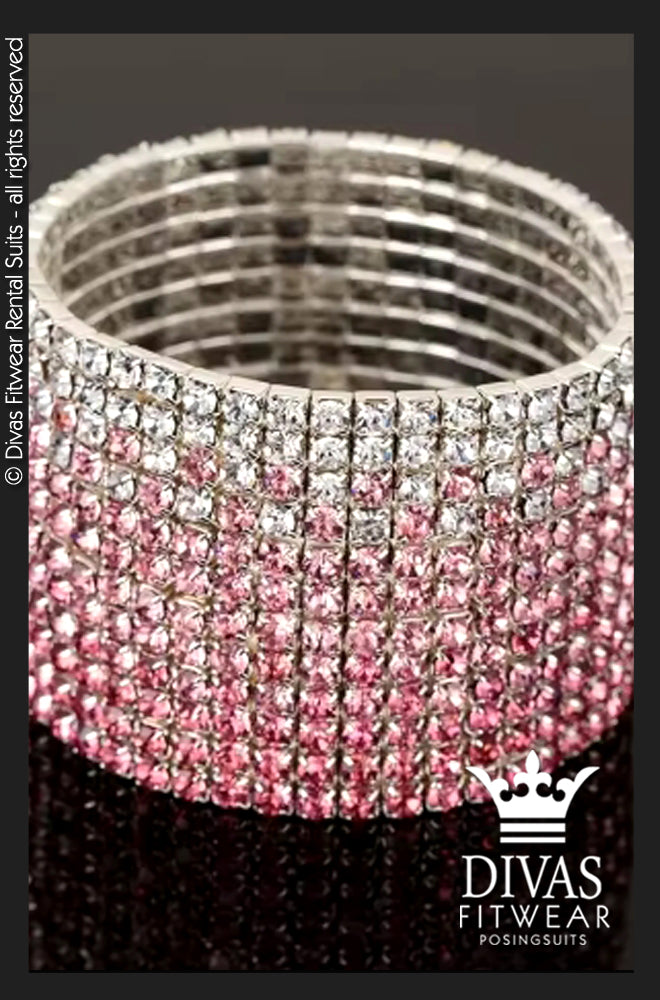 Elastic Cuff Bracelet - 12 row pink ombre