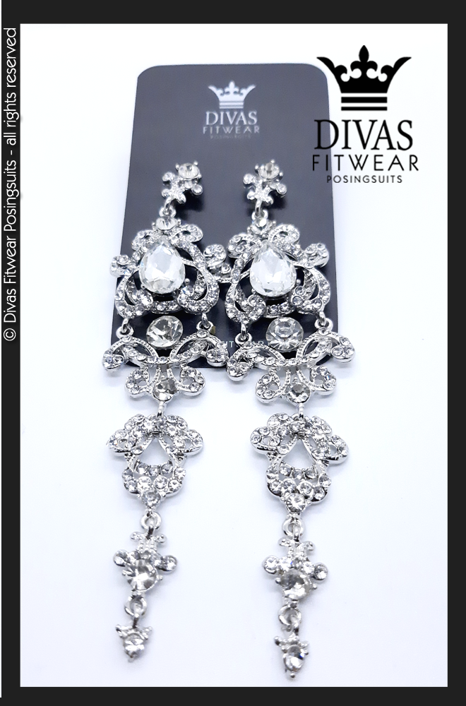 Divas Fitwear Rhinestone Long Drop Earrings ' Eva'