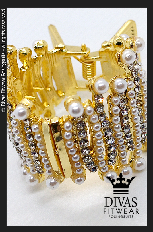 Claw Hair Clips - Gold with Clear Crystal & Pearls