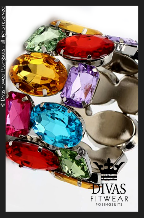 Large Elastic Resin Rhinestone Bracelet - Multi Coloured Crystal