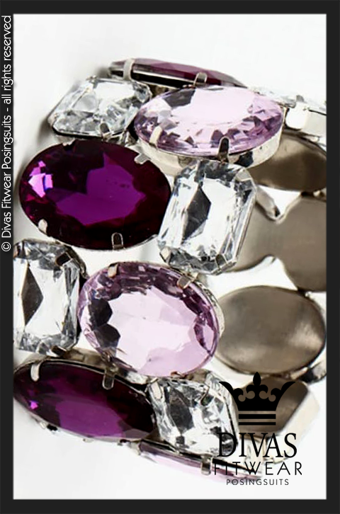 Large Elastic Resin Rhinestone Bracelet - Purple/Crystal