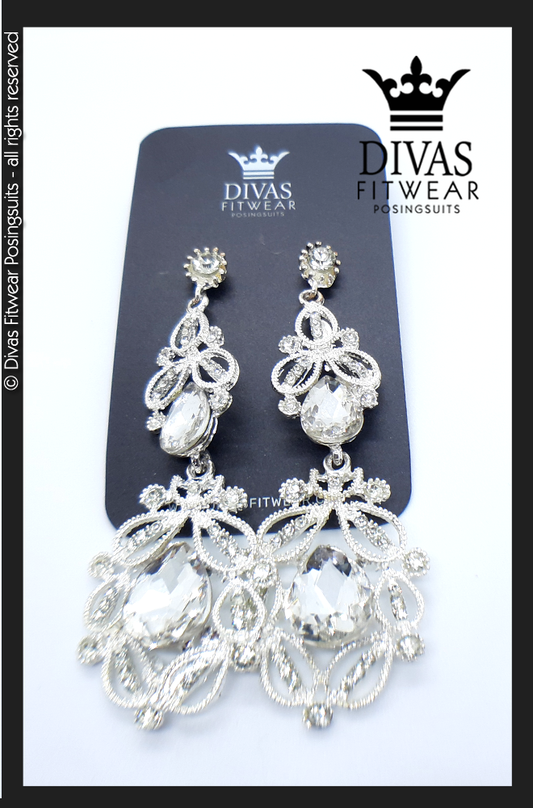 Divas Fitwear Rhinestone Long Drop Earrings ' Flower'