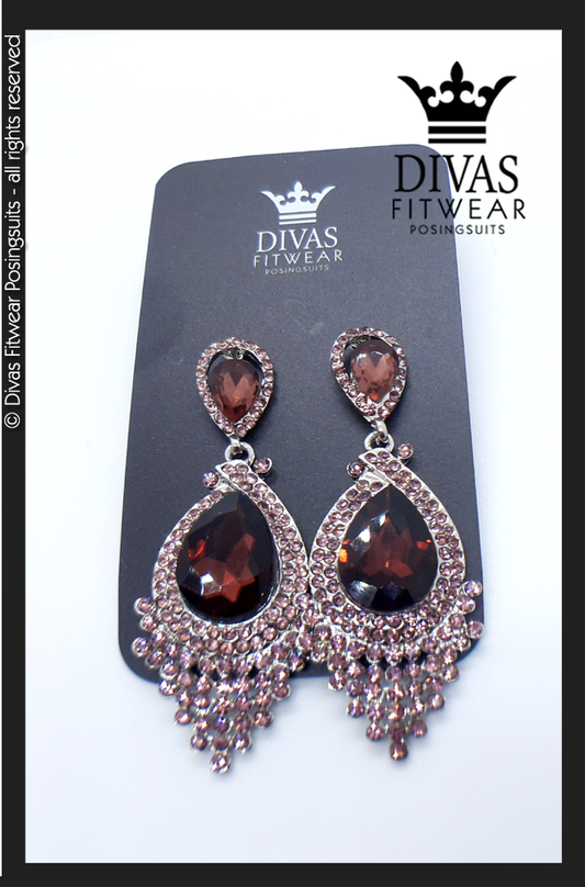 Divas Fitwear Rhinestone Medium Drop Earrings ' Mo'  - purple