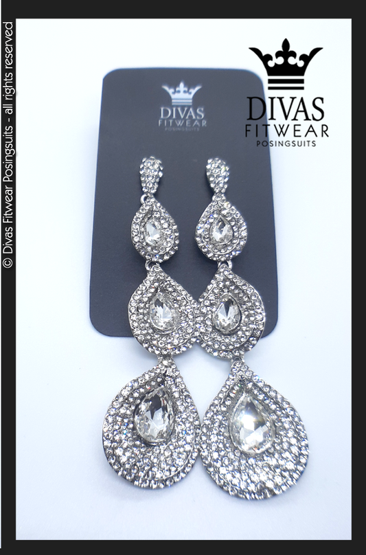 Divas Fitwear Rhinestone Long Drop Earrings ' Fiona' 