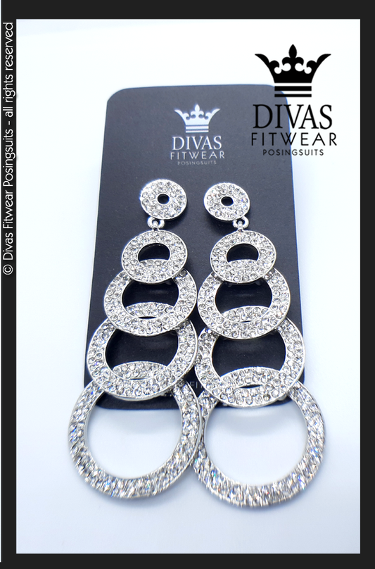 Divas Fitwear Rhinestone Long Drop Earrings ' Circles´
