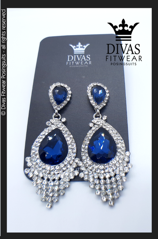 Divas Fitwear Rhinestone Medium Drop Earrings ' Mo'  - blue
