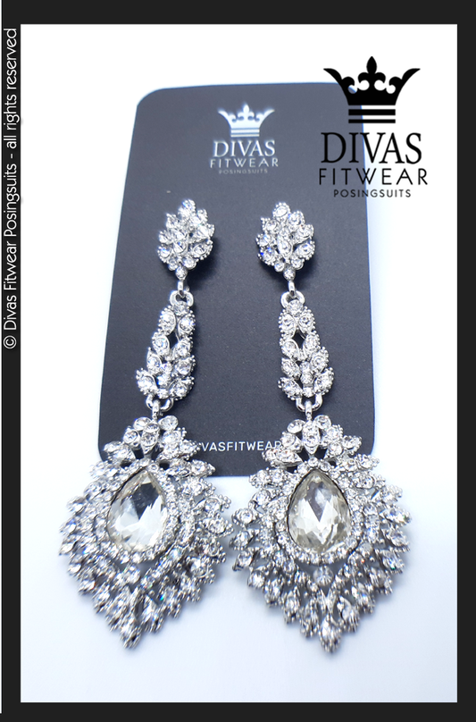 Divas Fitwear Rhinestone Long Drop Earrings ' Sloane' 