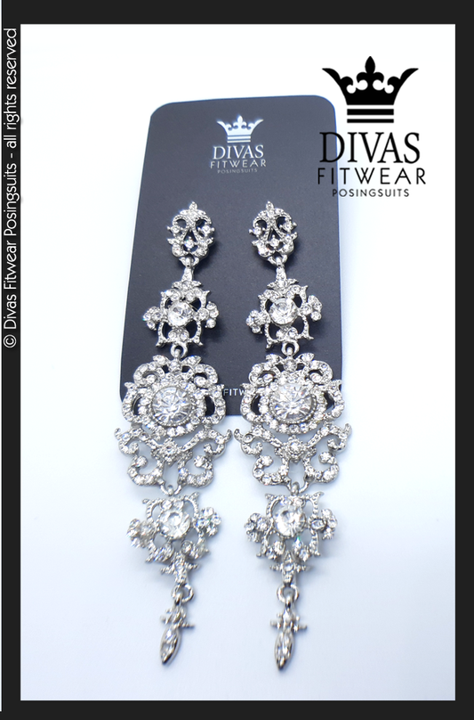 Divas Fitwear Rhinestone Long Drop Earrings ' Aztec' 
