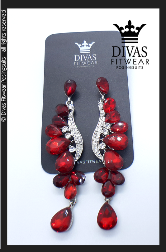 Divas Fitwear Rhinestone Medium Drop Earrings ' Noah' - red