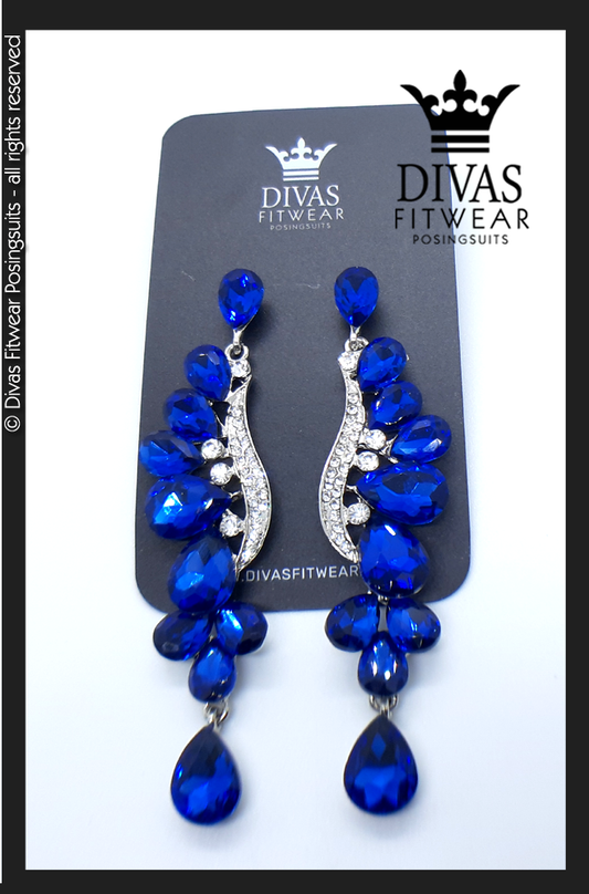 Divas Fitwear Rhinestone Medium Drop Earrings ' Noah' - blue