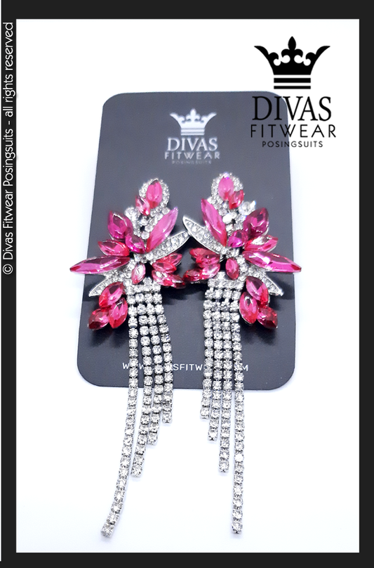 Divas Fitwear Rhinestone Long Drop Earrings ' Soha'  - pink