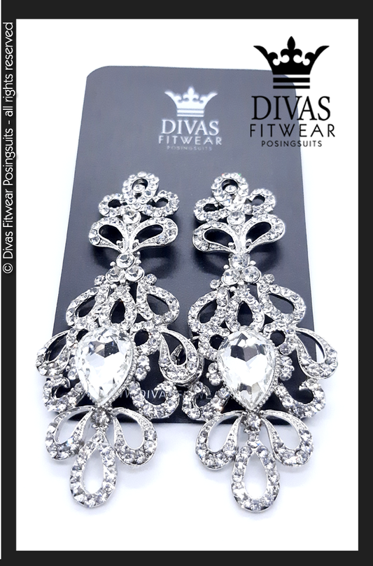 Divas Fitwear Rhinestone Long Drop Earrings ' Tsar' 
