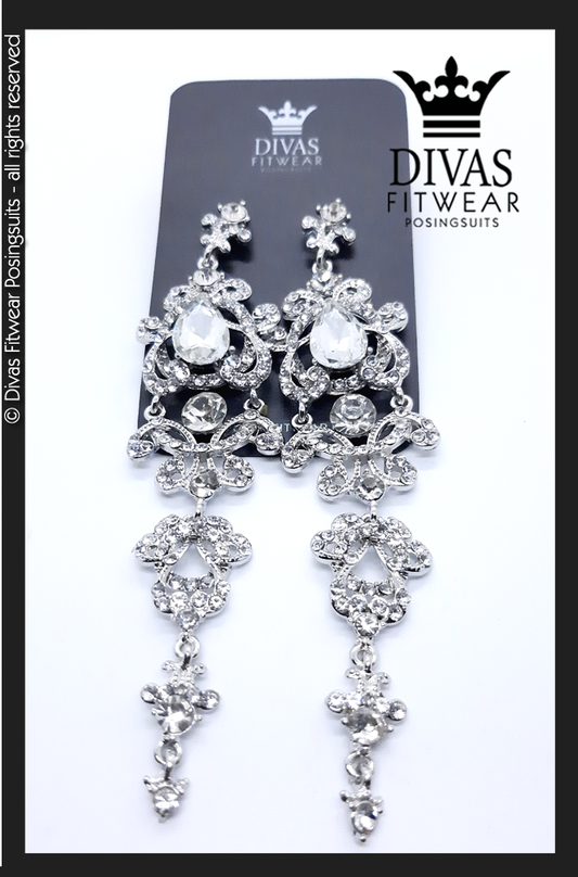 Divas Fitwear Rhinestone Long Drop Earrings ' Eva' 