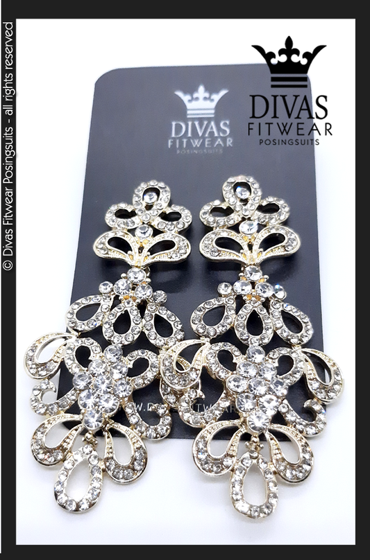 Divas Fitwear Rhinestone Long Drop Earrings ' Tsar' - gold