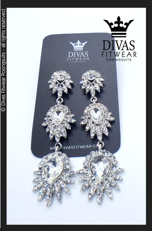 Divas Fitwear Rhinestone Long Drop Earrings ' Leaves'  